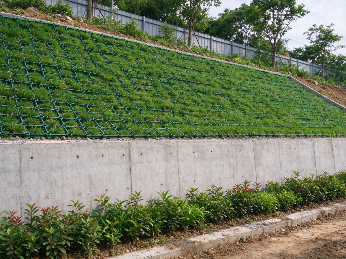 植草格挡土墙后绿化