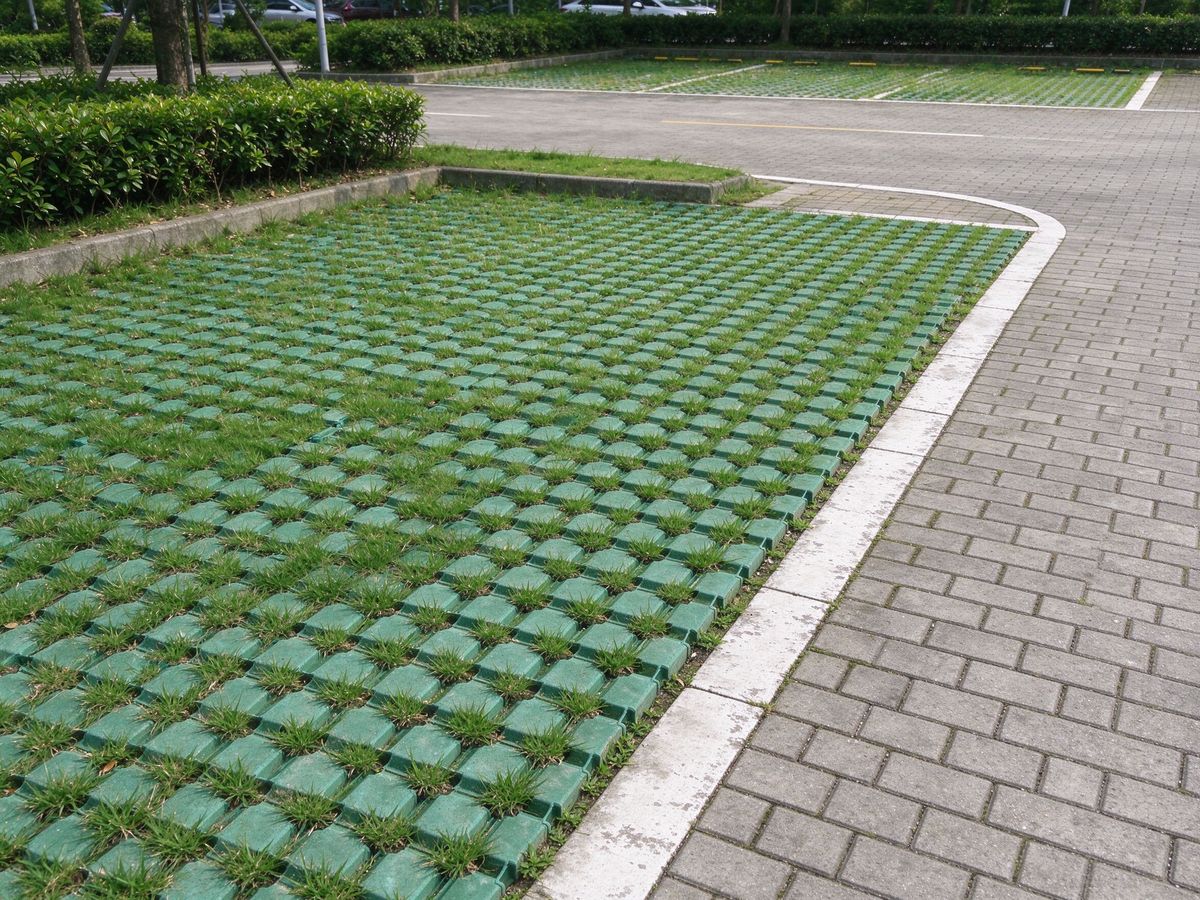 植草格透水砖组合停车场
